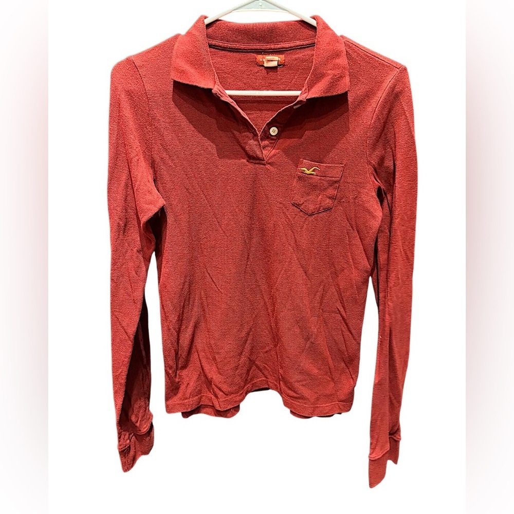 Hollister Red Cotton Blend Shirt long sleeve juniors LARGE